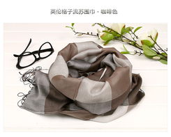 英伦格调与秋日暖意 咖啡色格子流苏围巾的时尚搭配艺术